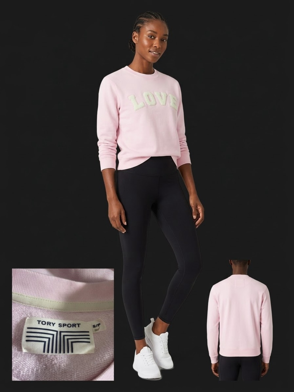 Tory Sport Light Pink 'LOVE' Appliqué Crewneck Sweatshirt